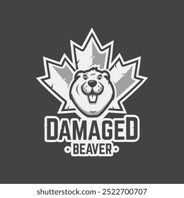 Damaged Beaver logo canada mascot design leaf