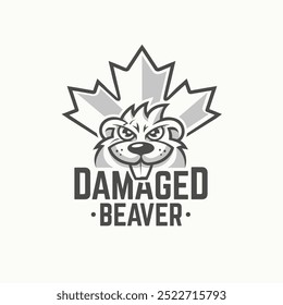 Damaged Beaver logo funny beaver canadian leaf