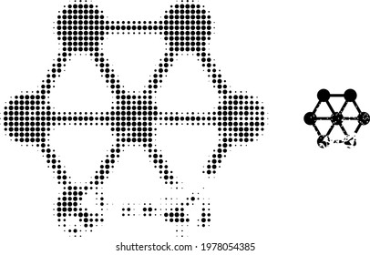 Damaged blockchain halftone dotted icon illustration. Halftone array contains circle points. Vector illustration of damaged blockchain icon on a white background.