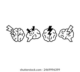 damaged brain icons vector design simle flat black white line illustration collections sets isolated