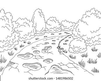 Dibujo gráfico de paisajes blancos negros dañado mal de carretera vector
