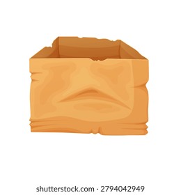 Damaged, broken, crumpled box. Unsuccessful delivery, damaged parcel. Vector illustration.