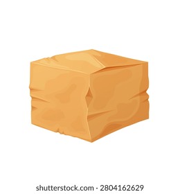 Damaged, broken, crumpled box. Unsuccessful delivery, damaged parcel. Vector illustration.