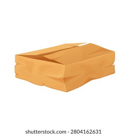 Damaged, broken, crumpled box. Unsuccessful delivery, damaged parcel. Vector illustration.