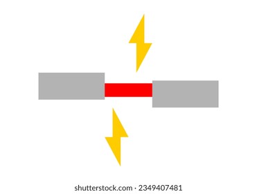 Alambre eléctrico de sobrecarga de cortocircuito dañado y rota con chispas vectorial plano