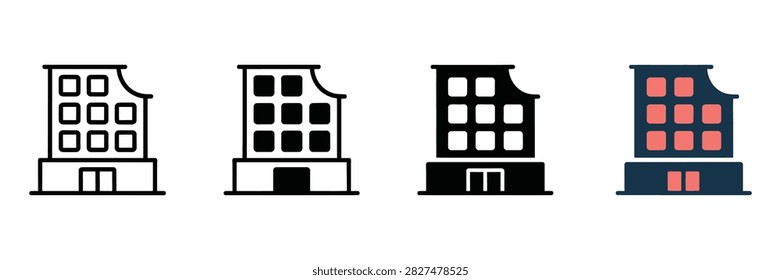 Damaged building icons set showing broken office structures for insurance and disaster concepts