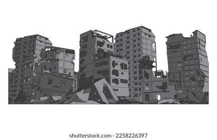 Damaged building vector illustration. Building destroyed