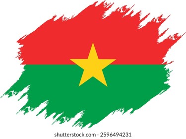 Damaged Burkina Faso flag. Burkina Faso flag with grunge texture. Independence Day. Banner, poster template. National flag Burkina Faso with coat of arms. National flag Burkina Faso drawn in ink.