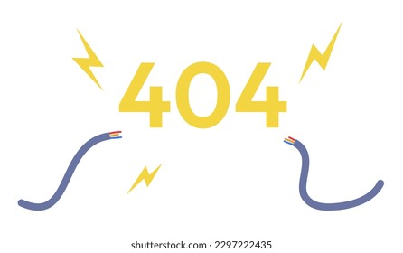 Damaged cable with short circuit 404 page not found illustration. Flat vector 2D cartoon object on white. Editable error flash message for application, web UX, UI design. Outfit Semibold font used