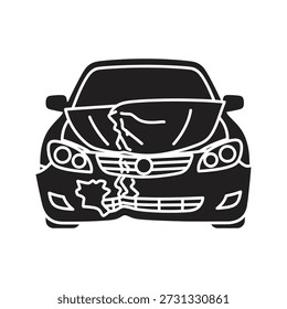 Ilustração do vetor do ícone do carro danificado mostrando o para-choque do capô dianteiro amassado acidente de acidente reparo necessário conceito isolado branco fundo design elemento