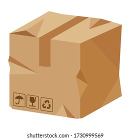Damaged cardboard box. Crumpled bag, brown sealed for storage. Retail, logistics, delivery, storage concept. Vector - Shutterstock ID 1730999569