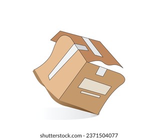 Damaged cardboard box vector on white background. Badly damaged cardboard delivery box icon.