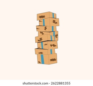 Damaged Cardboard Boxes Stack Illustration – Logistics and Shipping Concept