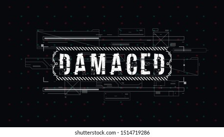 Damaged. Conceptual Layout with HUD elements for print and web. Lettering with futuristic user interface elements.