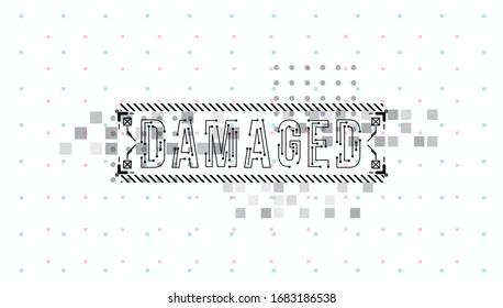 Damaged. Conceptual Layout with HUD elements for print and web. Lettering with futuristic user interface elements.
