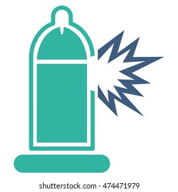 Damaged Condom With Penis vector icon. Style is bicolor flat symbol, cobalt and cyan colors, rounded angles, white background.