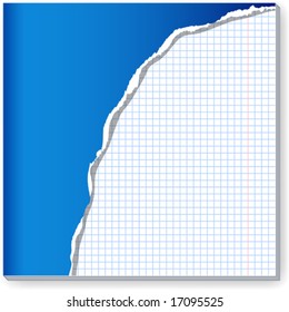 Damaged copybook sheet. Vector illustration.