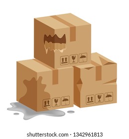 damaged crate boxes 3d, broken cardboard box, flat style cardboard parcel boxes wet, packaging cargo, isometric boxes torn, packaging box brown ripped, symbol carton box isolated white background - Shutterstock ID 1342961813