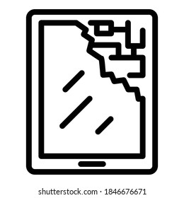 Damaged display icon. Outline damaged display vector icon for web design isolated on white background