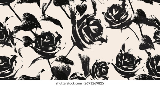 Beschädigte und bedrückte florale nahtlose Muster für trendige Stoff und dunkle Hintergründe. Vektorgrafik