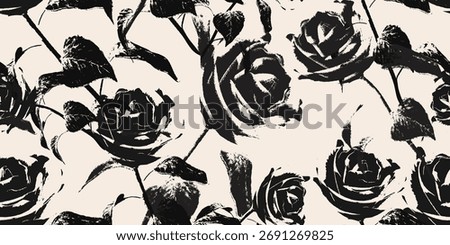 Damaged and distressed floral seamless pattern for trendy fabric and dark backgrounds. Vector illustration
