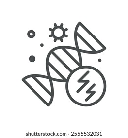 Damaged DNA Line Icon. Vector Outline Illustration of Genetic Mutation and Environmental Impact, Toxic Exposure and Health Hazard Awareness Design