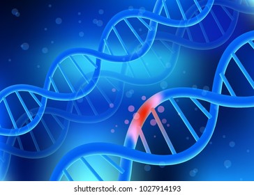 Damaged DNA Spirals, Disease Or Disorders, Destruction Of The Body, Old Age, Injury Molecules, Treatment At The Gene Level, Drugs For Genetic Damage. Vector Illustration, 3d, Mesh