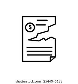 Damaged dollar invoice vector icon. vector Torn bank check linear illustration for web and app..eps
