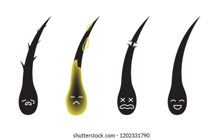 Damaged Dry Oily And Healthy Hair Cartoon Vector