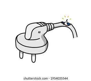 Damaged electric cord , a hand drawn vector doodle of a disconnected electricity cord, isolated on white background.