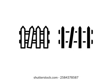 Damaged Fence Icon Set in Black-and-White Vector