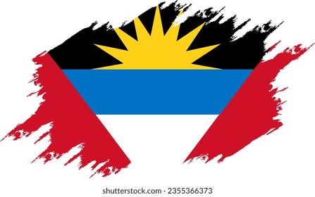 Damaged flag Antigua. Antigua flag with grunge texture. Independence Day. Banner, poster template. National flag Antigua with coat arms. State flag Antigua is drawn in ink.