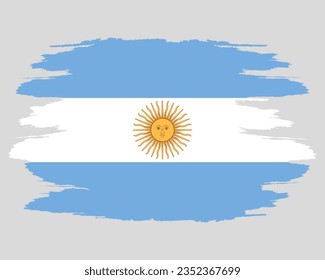 Damaged flag Argentina. Argentina flag with grunge texture. Independence Day. Banner, poster template. National flag Argentina with coat arms. State flag Argentina is drawn in ink.