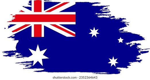 Beschädigte Flagge Australien. Australische Flagge mit Grunge-Textur. Unabhängigkeitstag. Banner, Plakatvorlage. Nationalflagge Australien mit Wappen. Staatsflagge Australien ist mit Tinte gezeichnet.