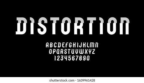 Damaged font, trendy distorted alphabet, modern letters and numbers, for your designs: logo, t shirt, card, poster, letterpress, vector illustration svg