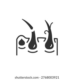 Damaged hair strands icon. Weak and brittle hair condition. Monochrome black and white symbol