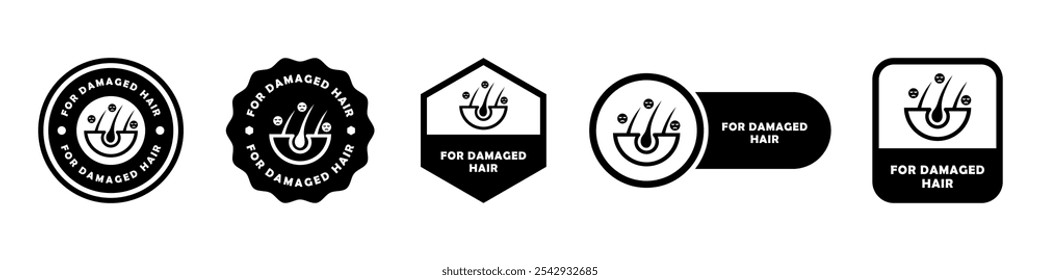 Para cabelos danificados - ícones vetoriais para a rotulagem de produtos de cuidados com o cabelo.
