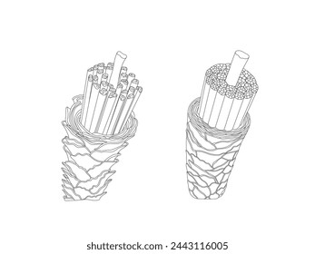 Damaged and healthy hair surface under microscope. Closeup vector doodle illustration. 