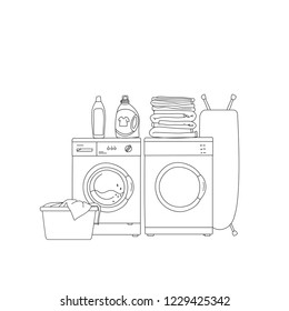 Damaged home appliance vector Illustration on a white background. Broken washing machine. Technical problem the house. Vector illustration. Line style.