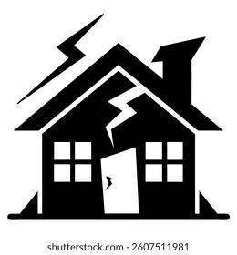 Damaged Homes Showing Earthquake  icon set design