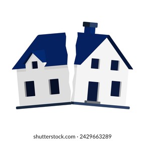 Damaged house. The house is divided in half