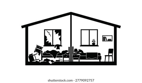 damaged house interior silhouette high quality professional detailed