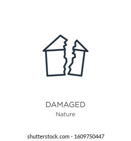 Damaged icon. Thin linear damaged outline icon isolated on white background from nature collection. Line vector sign, symbol for web and mobile