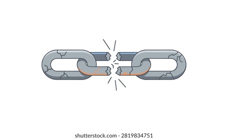 Damaged iron chain with visible cracks and rust splitting in half horizontally.