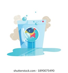 Damaged leaking washing machine icon on white background flat vector illustration