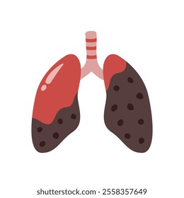 Damaged Lungs caused by air pollution, depicted in a vector illustration with dark patches symbolizing pollutants, smoking effects, and respiratory diseases