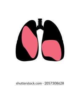 Vector de signos de pulmones dañados aislado en fondo blanco. Daño o inflamación de los pulmones.