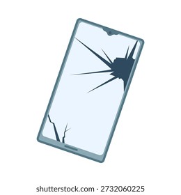 Beschädigtes mobiles Gerät mit geknacktem Display auf weißem Hintergrund, einzeln für Reparatur- oder Technologiekonzepte, Vektorgrafik