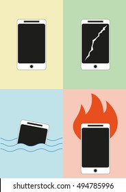 Damaged mobile phone icons. Vector illustration