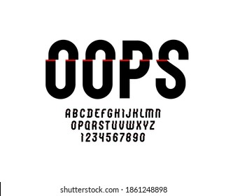 Damaged modern font, trendy distorted alphabet, cut letters and numbers, vector illustration 10EPS